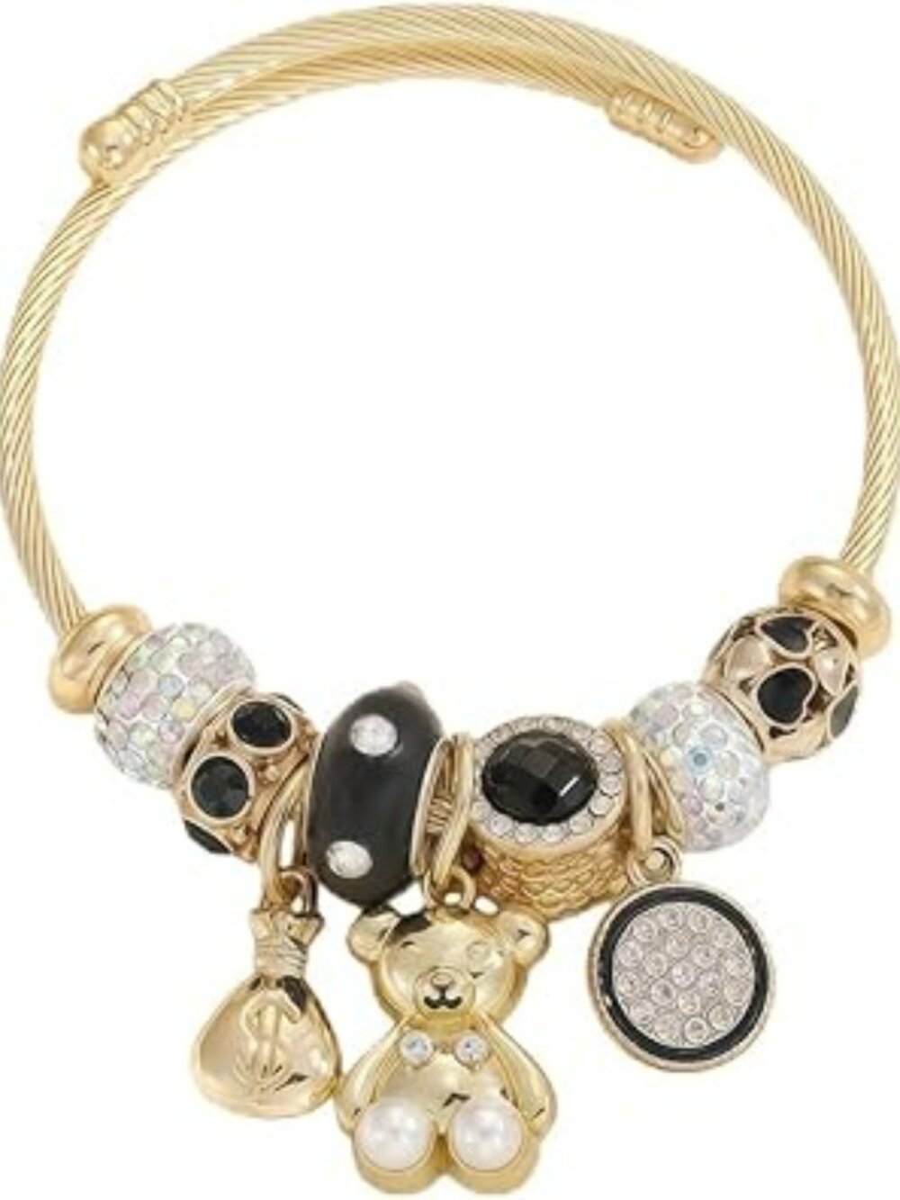 NEW Bear Pendant Bracelet Adjustable Twisted Open Cuff Bracelet Luxury Money Bag